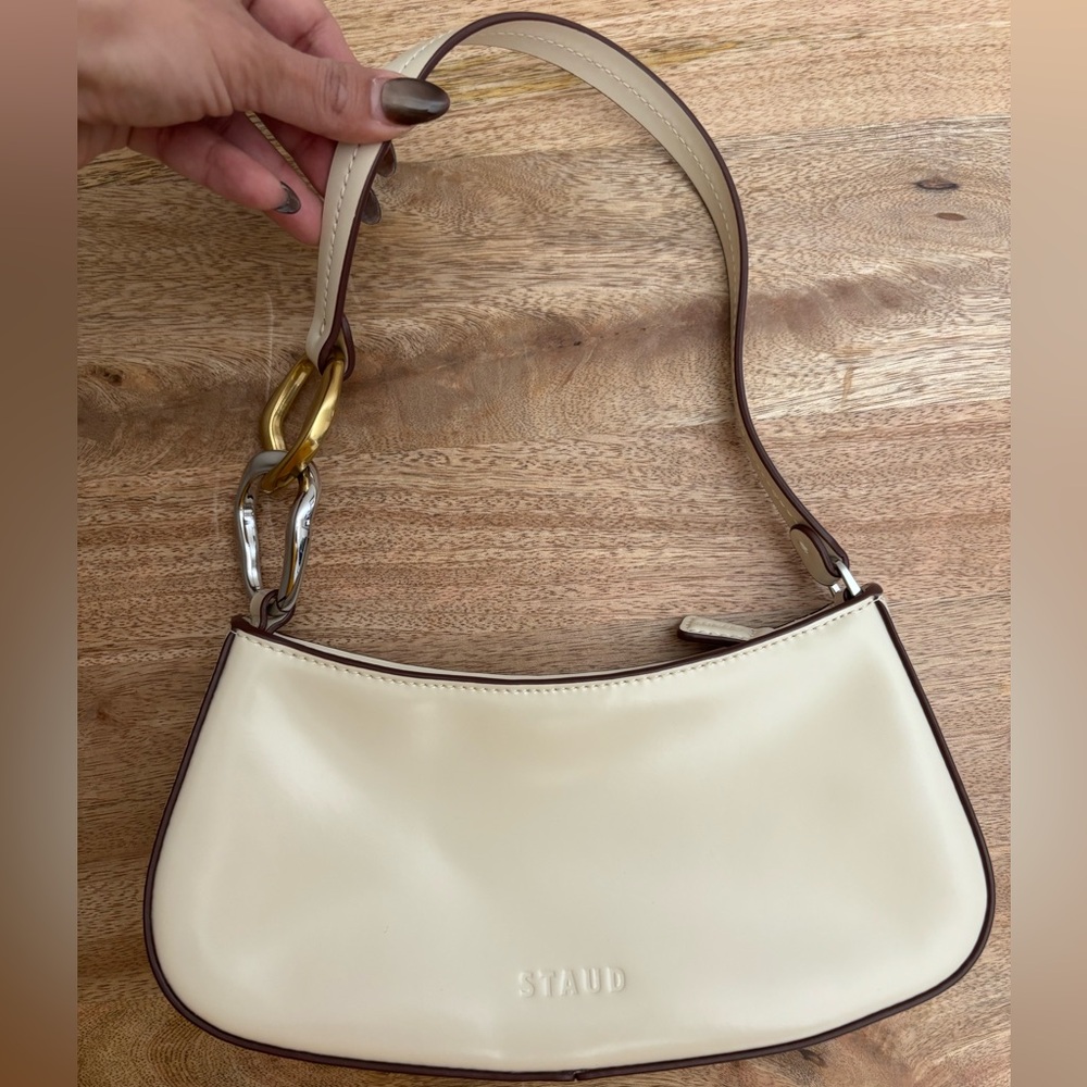 STAUD Ollie Leather Shoulder Bag, Cream - Picture 2 of 4